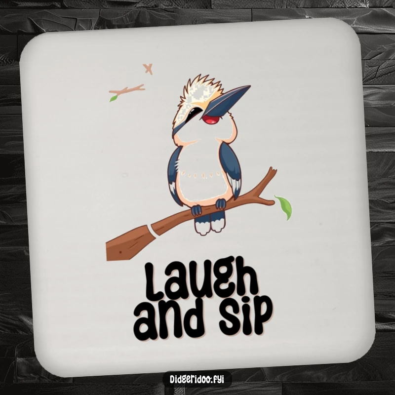 Funny Laughing Kookaburra Coaster: A kookaburra laughs heartily on a branch, adding humorous Aussie vibes to your drinks.
