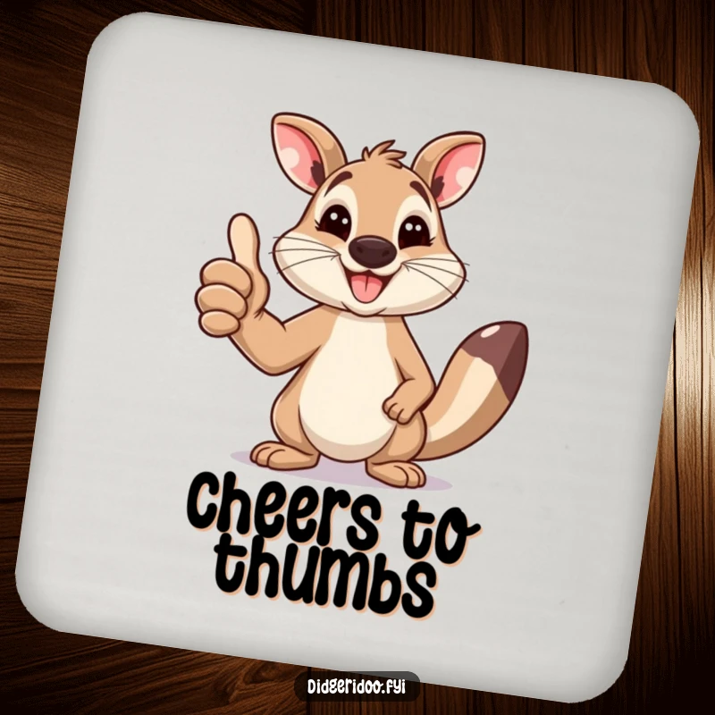 Funny Wallaby Coaster: A happy wallaby gives a thumbs up with a wide smile, offering protection and cheer.