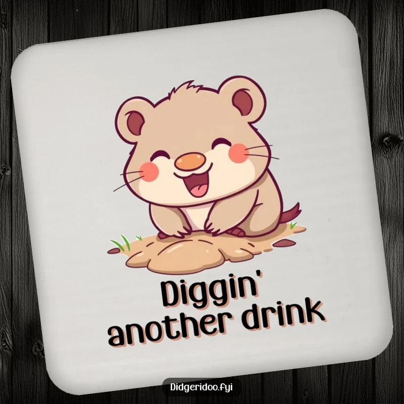 Funny Wombat Coasters with a happy grin, digging a small enthusiastic hole, adding humorous Outback flair to any drink surface.