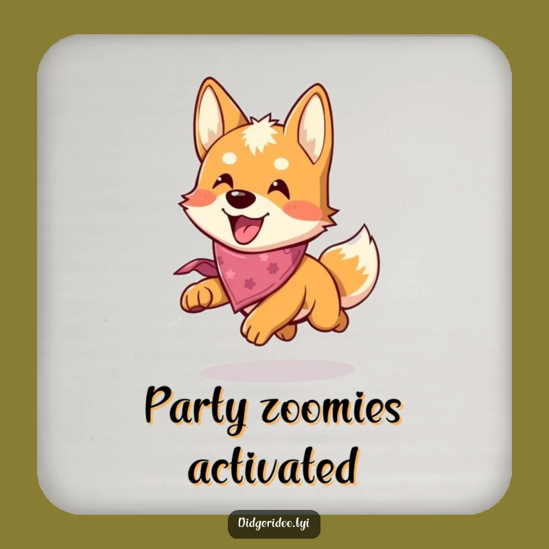 Funny Dingo Chase Coaster: Protect Surfaces with this Playful Pup's Cheerful Art