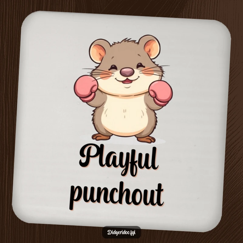 Funny wombat boxer coasters with cartoon wombat in boxing gloves dodging, protecting surfaces with humorous flair.
