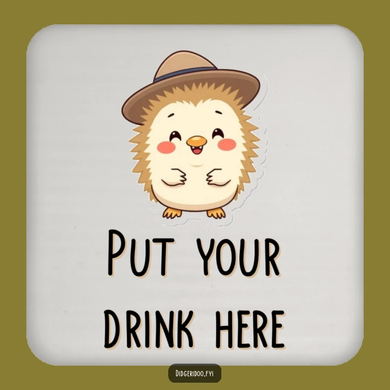 Funny Echidna Akubra Hat Coaster: Cheerful Aussie Character Drink Protector