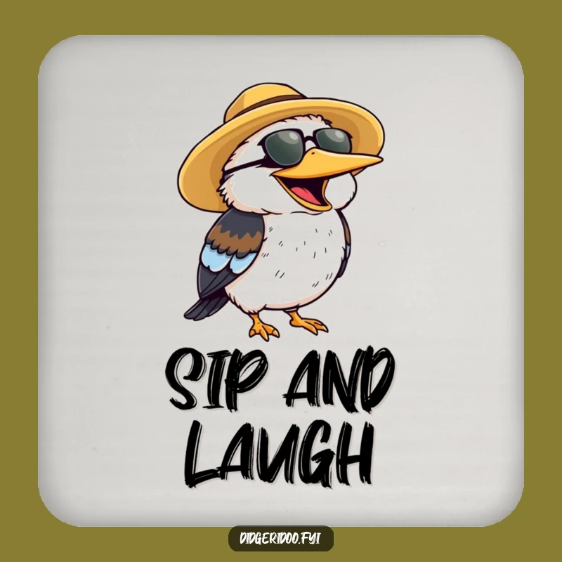 Funny Kookaburra Sun Hat Coaster - Protect Surfaces with Cheerful Laughter, Ideal Gift