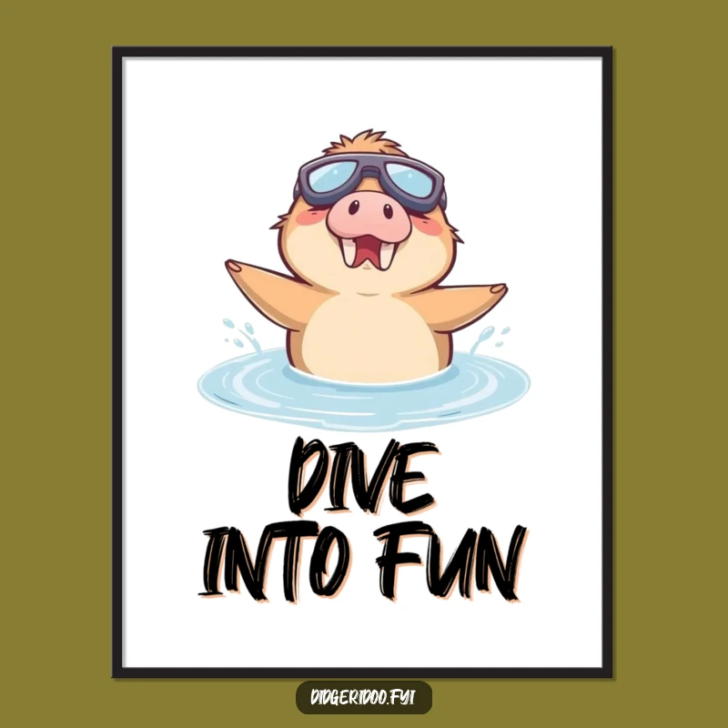 Funny Platypus Goggles Poster - Puddle Joy Wall Art, Enthusiastic Character, Great Gift