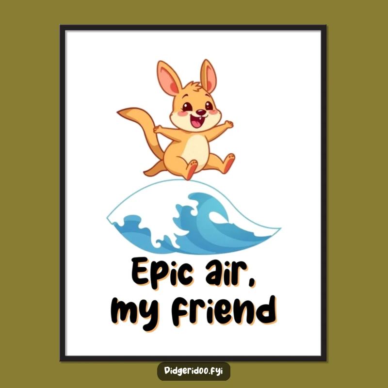 Funny Wallaby Art Poster: Cheerful Wave Leaper, Vibrant Decor & Perfect Funny Gift