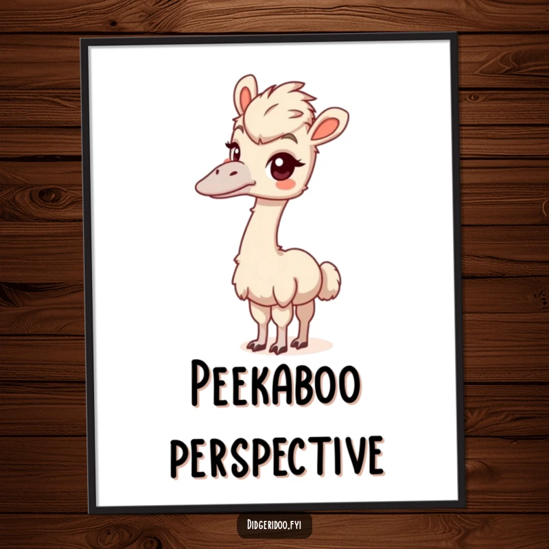 Funny emu poster featuring a playful bird stretching its long neck, looking around with a distinct and curious expression.