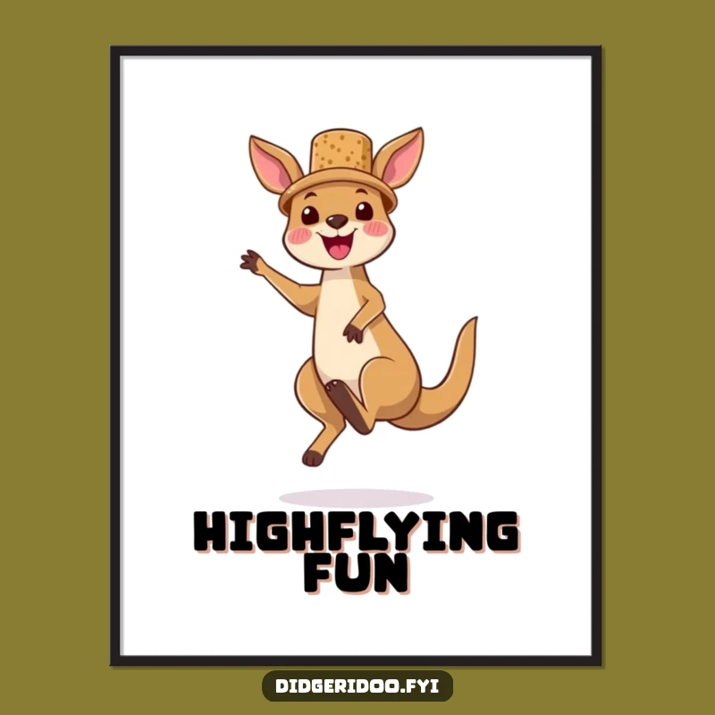 Funny Kangaroo Cork Hat Poster - Joyful Jumper Art for Aussie Home Decor