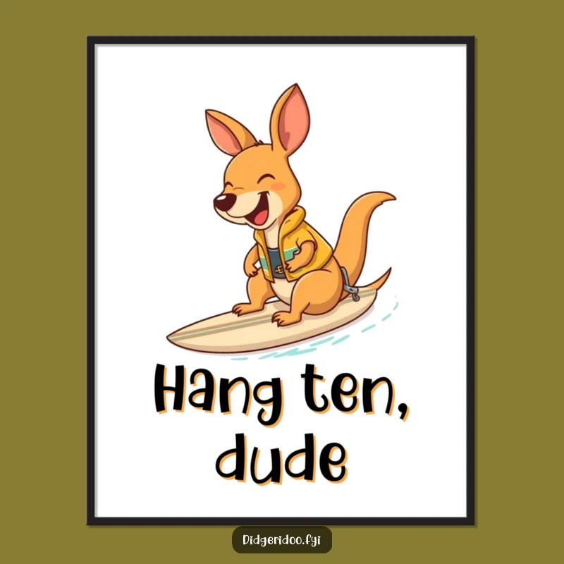 Funny Kangaroo Surfer Poster: Laughing Vest Rider Wall Art Gift