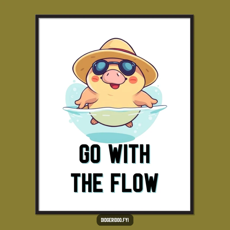 Funny Platypus Dive Sun Hat Poster: Playful Aussie Animal Art, Humorous Gift