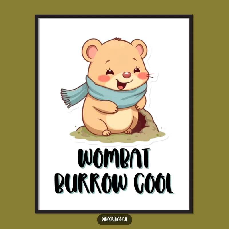 Funny Wombat Scarf Poster: Cozy Critter Art Print Gift