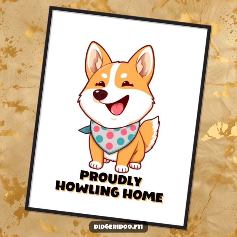 Funny dingo howling poster showing a proud cartoon dingo wearing a bandana, adding humorous wild-themed art.