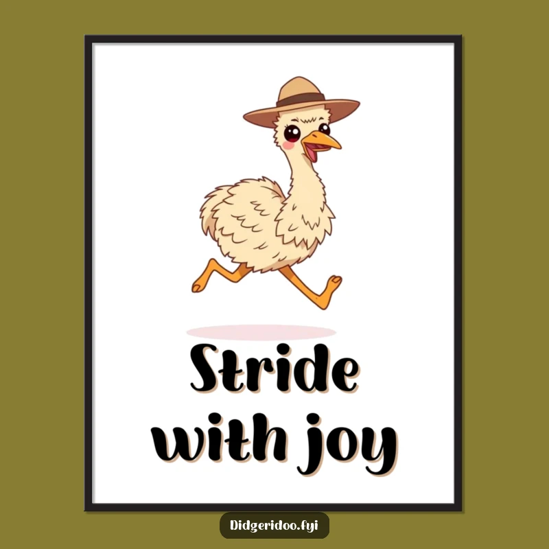 Funny Smiling Emu Running Poster - Long Strides Wall Art Gift