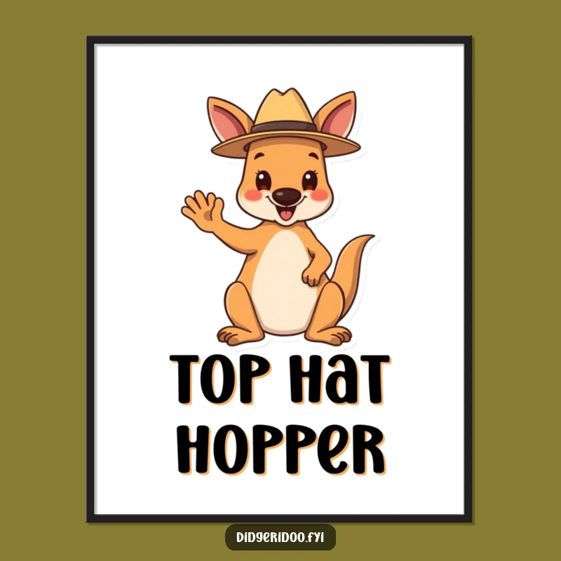 Funny Kangaroo Poster: Happy Waving Aussie, Quirky Outback Wall Art Gift