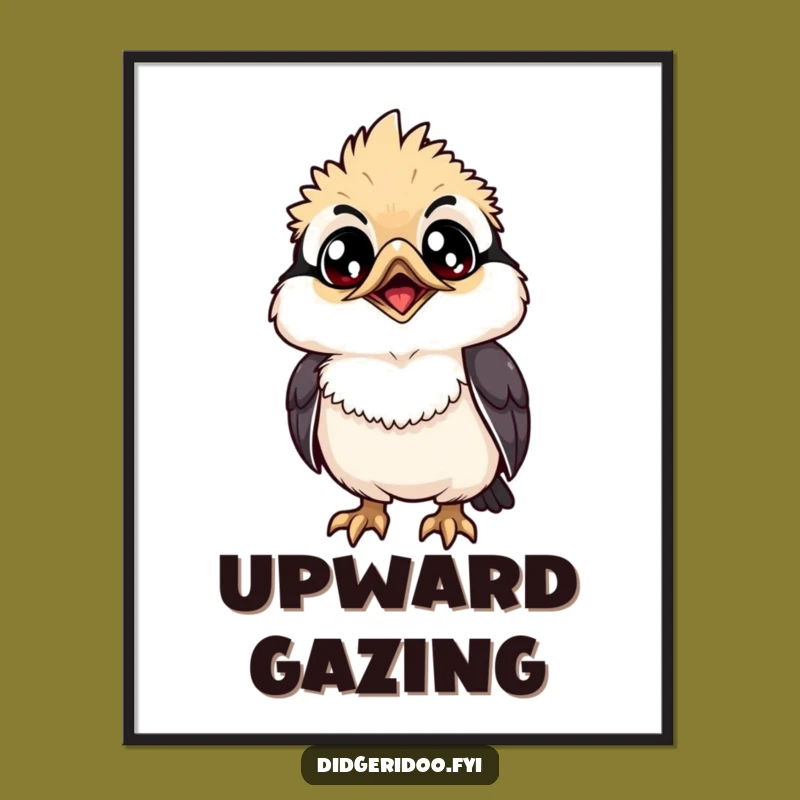 Funny Kookaburra Poster: Grinning Bird Looking Up, Quirky Wall Art Gift