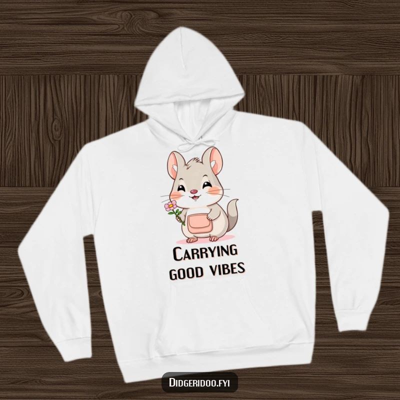 Funny Bilby Hoodie: A smiling bilby with a pouch offers a flower, bringing adorable charm and cozy warmth.