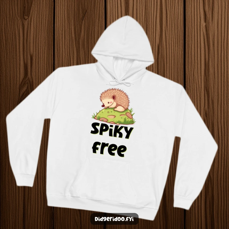 Funny echidna playfully rolling down a hill, featured on a cozy and hilarious animal hoodie.