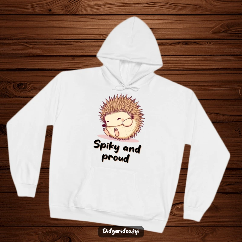 Funny Echidna Hoodie: a happy echidna rolls playfully into a spiky ball, providing cozy comfort and unique, adorable humor.