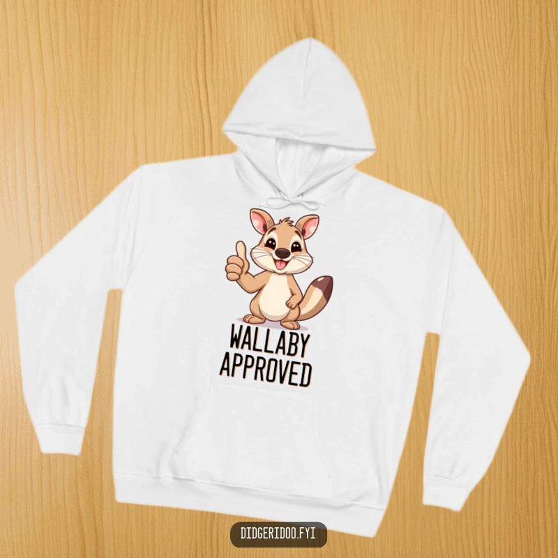 Funny Wallaby Hoodie: A happy wallaby is giving a thumbs up with a big smile, a symbol of pure, unadulterated cheer.