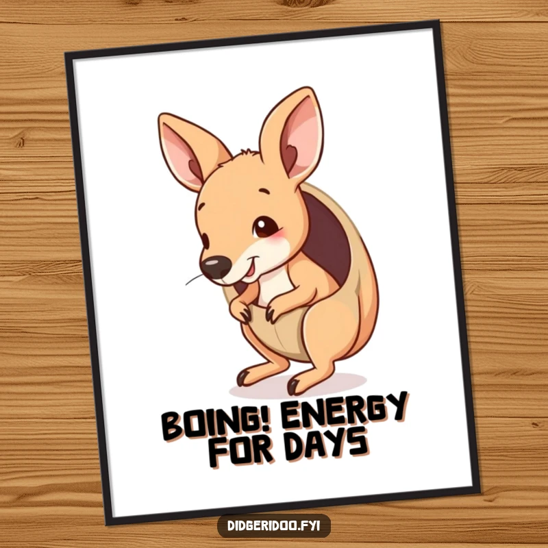 Funny Free Printable Wall Art: A cute Kangaroo joey peeking from a pouch, bouncing energetically.