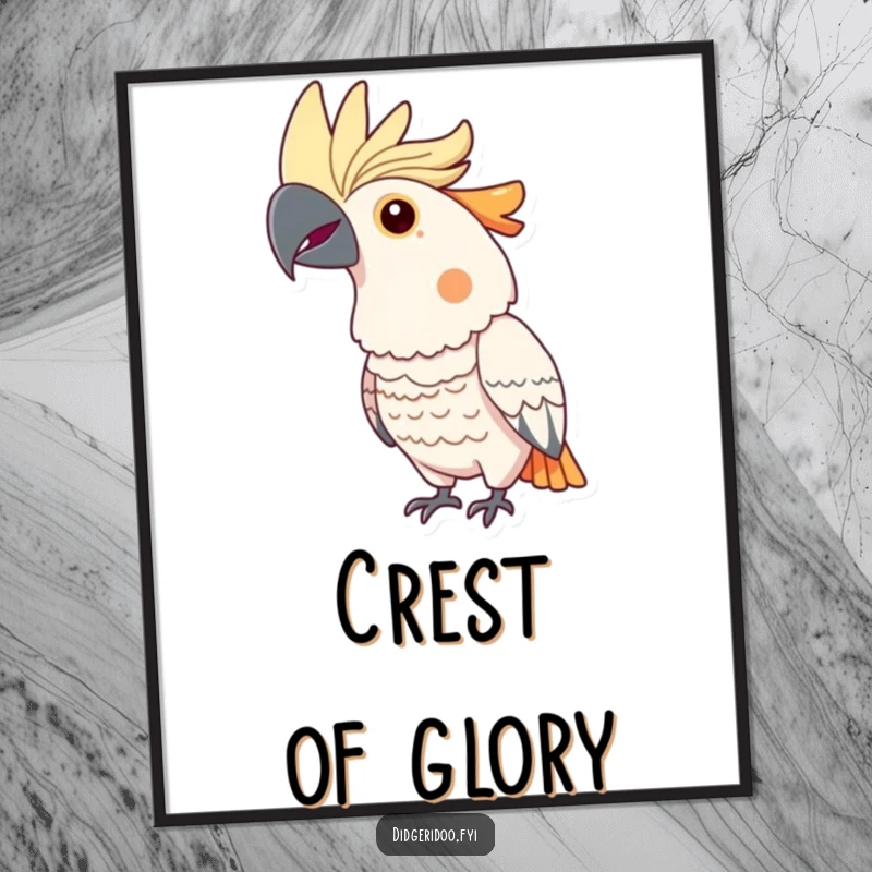 Funny Free Printable Cockatoo Wall Art: Proud cockatoo with a bright crest, exuding confidence in any room.