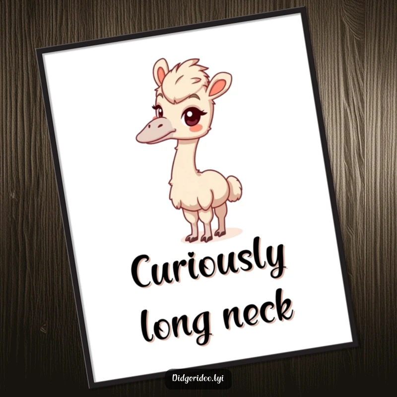 Funny Free Printable Emu Wall Art: Playful emu stretching its long neck with a curious and endearing expression.