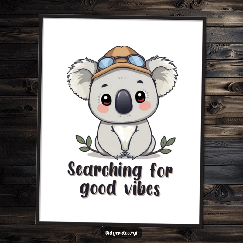 Funny free printable wall art of a koala in a detective hat peeking curiously, adding a touch of whimsy and intrigue.