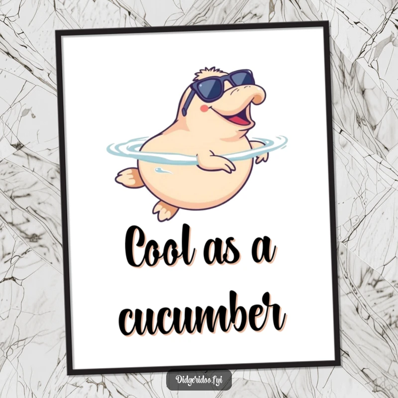 Funny Free Printable Wall Art: A platypus wearing sunglasses, doing a happy synchronized swim.