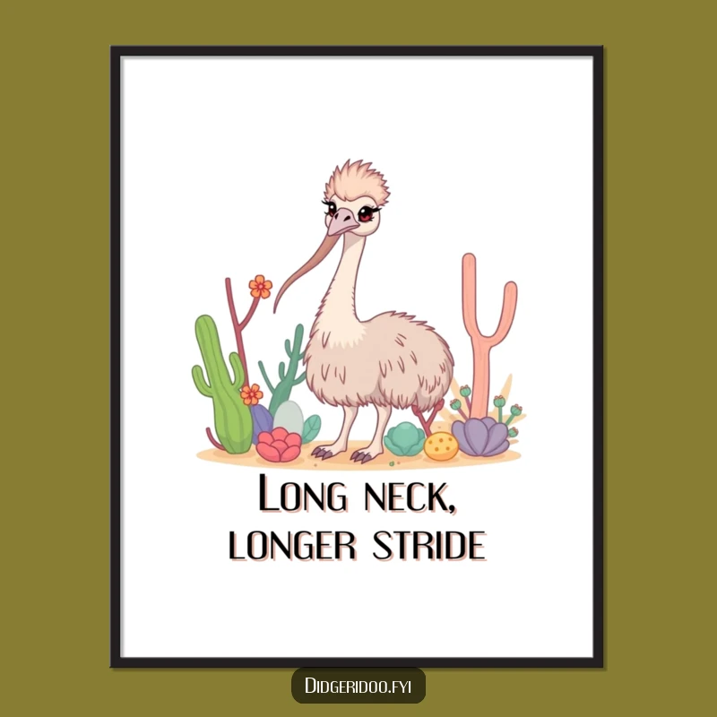 Free Printable Wall Art: Curious Emu, Desert Flora, Hilarious Downloadable Decor Gift