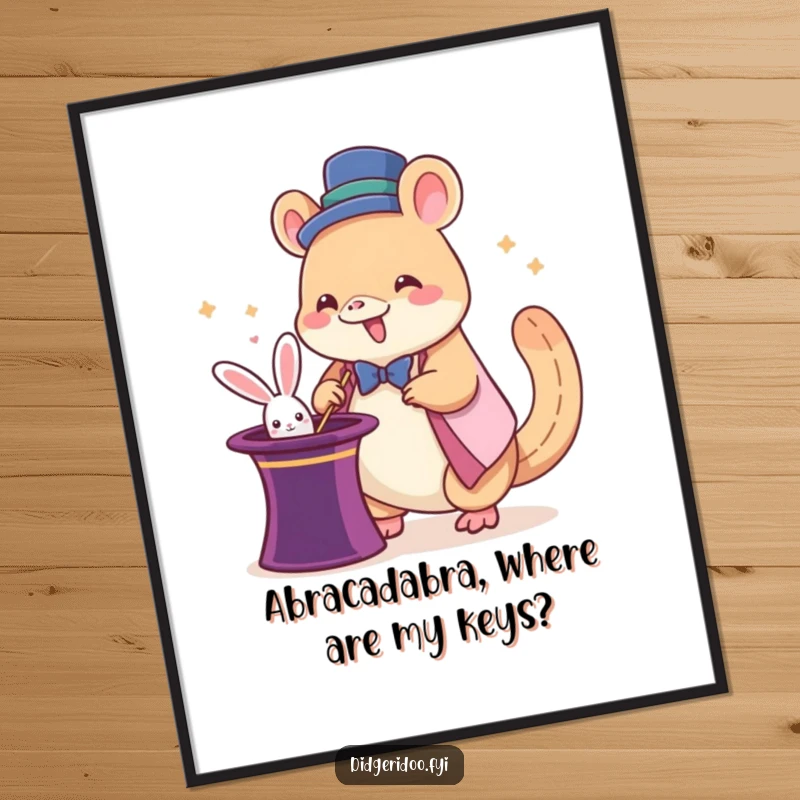 Funny Free Printable Wall Art: A giddy platypus magician pulling a rabbit from a hat, creating a magical scene.