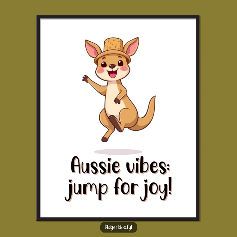 Free Printable Wall Art: Jumping Kangaroo Cork Hat Funny Downloadable Decor