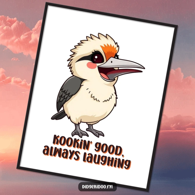 Funny Free Printable Wall Art: A startled but smiling kookaburra is captured mid-joyful laugh.