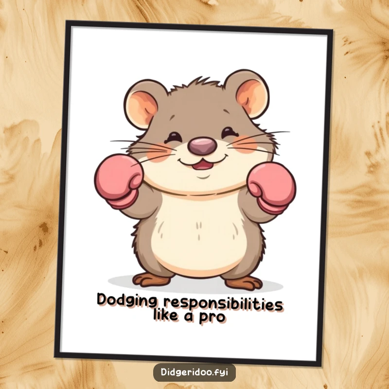 Funny Free Printable Wall Art of a wombat in boxing gloves, comically dodging, perfect for lively home decor.