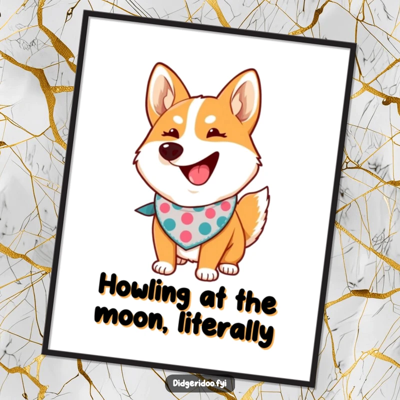 Funny Free Printable Wall Art: A proud dingo wearing a bandana, howling at the moon for striking, adventurous decor.
