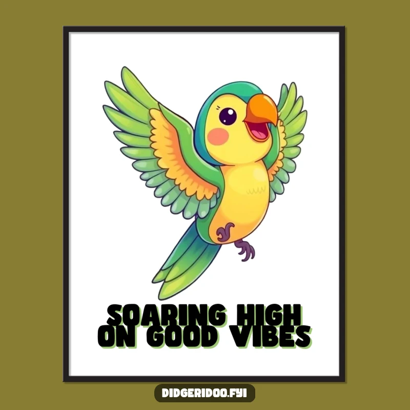 Free Printable Wall Art: Smiling Parrot Soaring, Downloadable Cheerful Decor