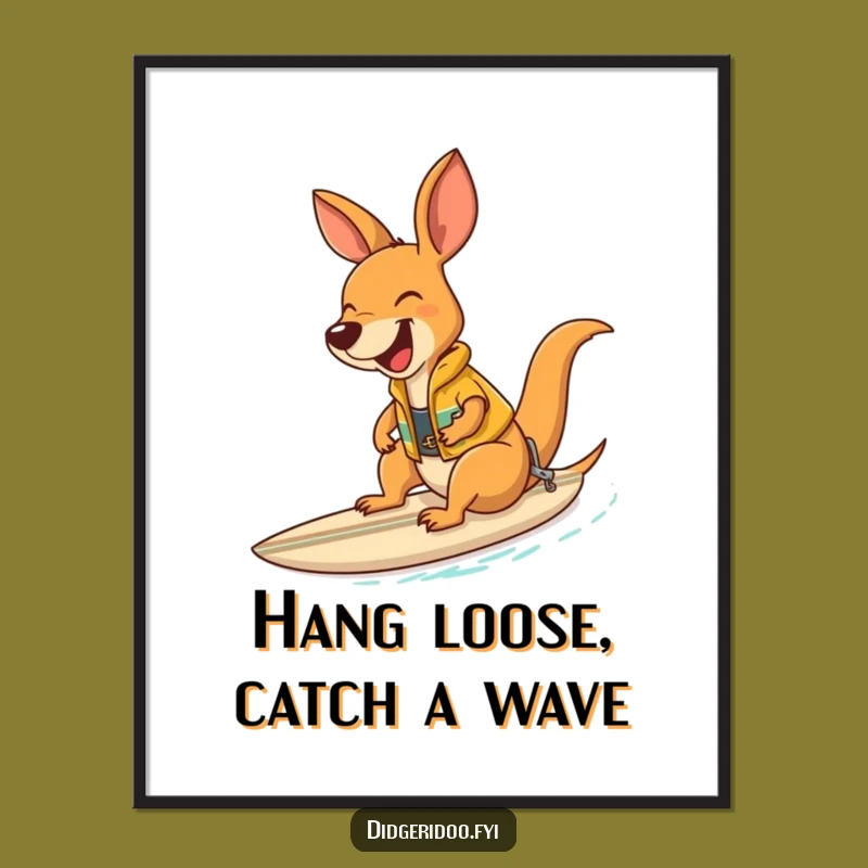 Free Printable Wall Art: Surfing Kangaroo - Humorous Downloadable Decor