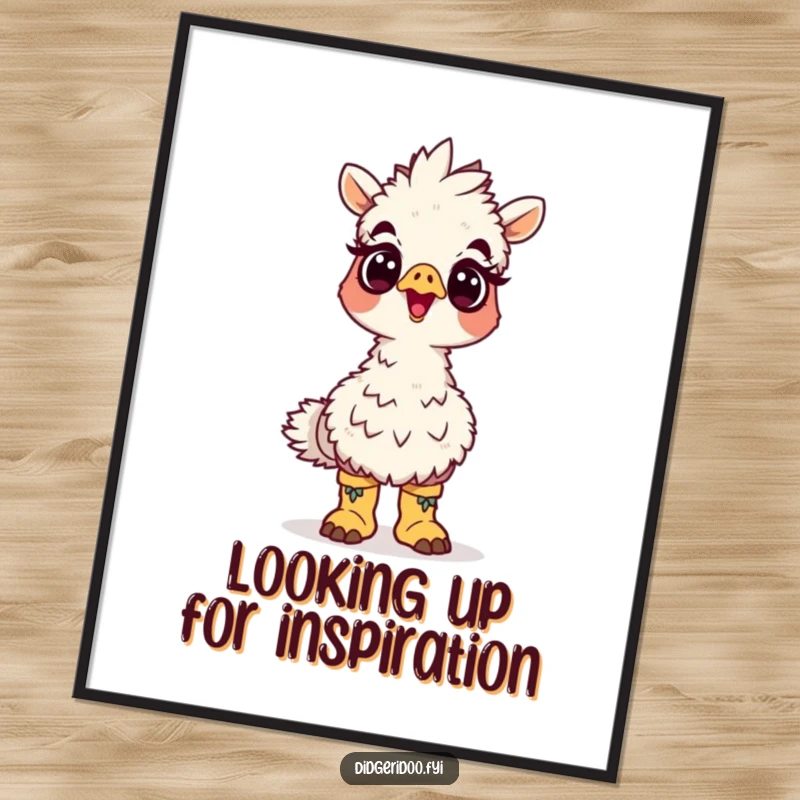Funny Free Printable Wall Art: A surprised emu sporting tiny boots, looking upwards, creating a quirky and charming art piece.