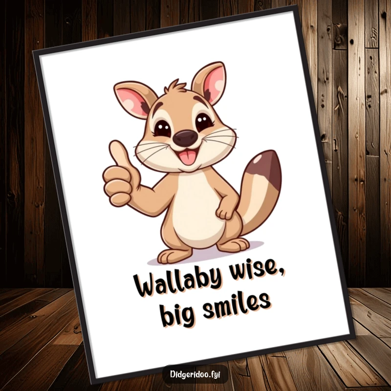 Funny Free Printable Wall Art: A happy wallaby with a big smile is giving a thumbs up, bringing joy.