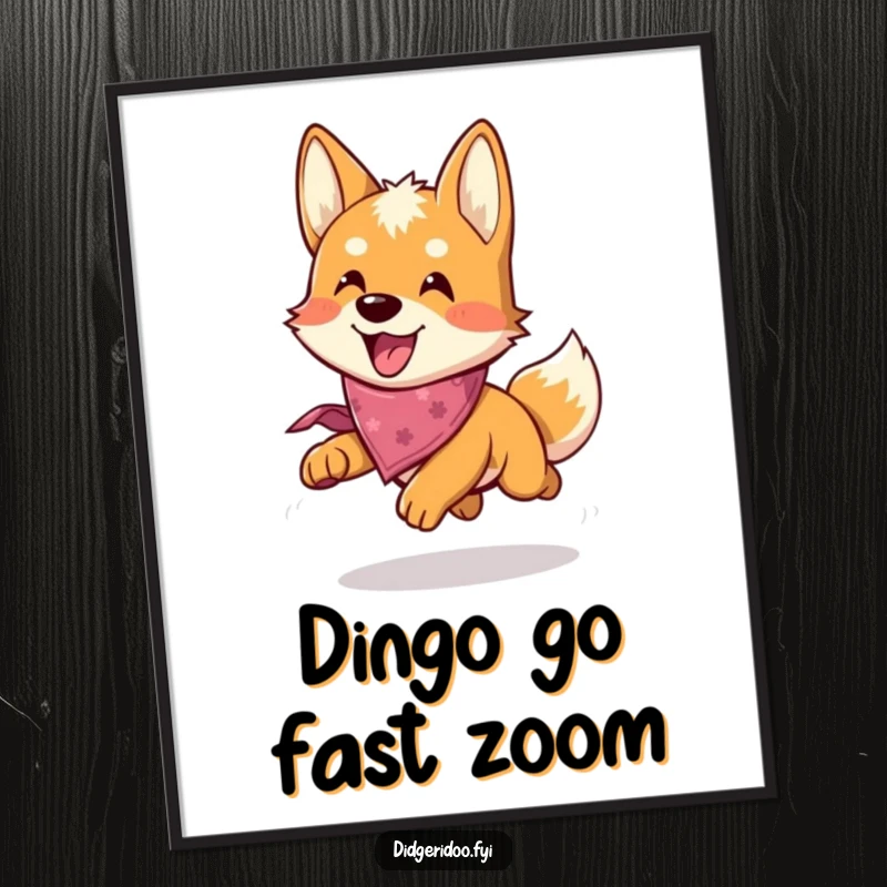 Funny Free Printable Dingo Wall Art: Playful dingo in bandana doing a happy chase. Whimsical downloadable decor for any room.