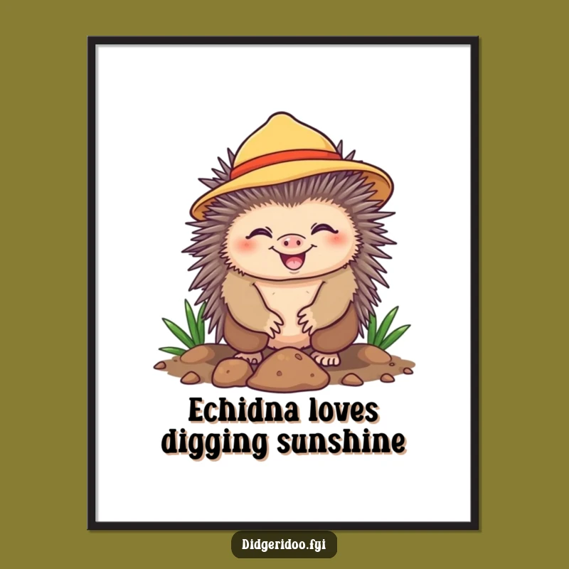Funny Free Printable Wall Art: Grinning Echidna Digging - Cute Decor!