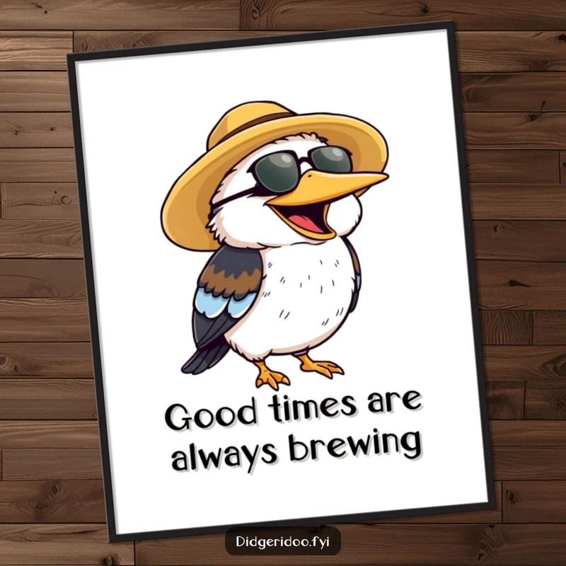 Funny Free Printable Wall Art: Kookaburra in a sun hat laughing heartily, bringing contagious joy and humor to your wall.