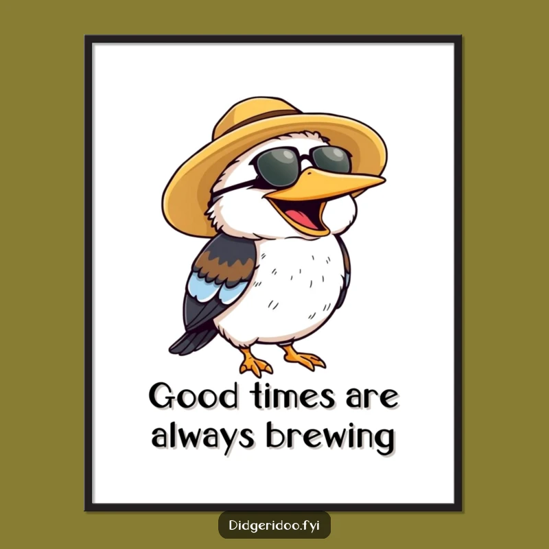 Free Printable Funny Kookaburra Wall Art: Laughing Sun Hat Downloadable Art