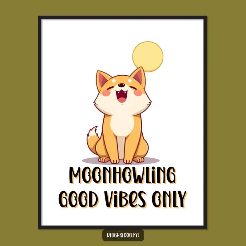 Free Printable Wall Art: Funny Dingo Howling at Moon, Downloadable Quirky Decor