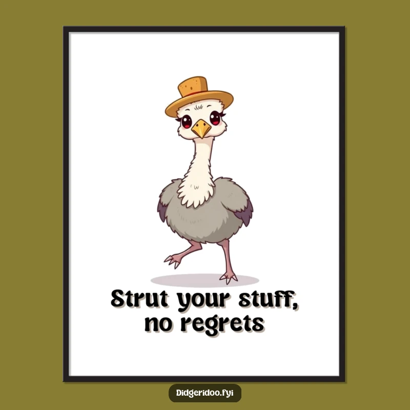 Free Printable Funny Emu Wall Art: Cork Hat Strut Downloadable Art