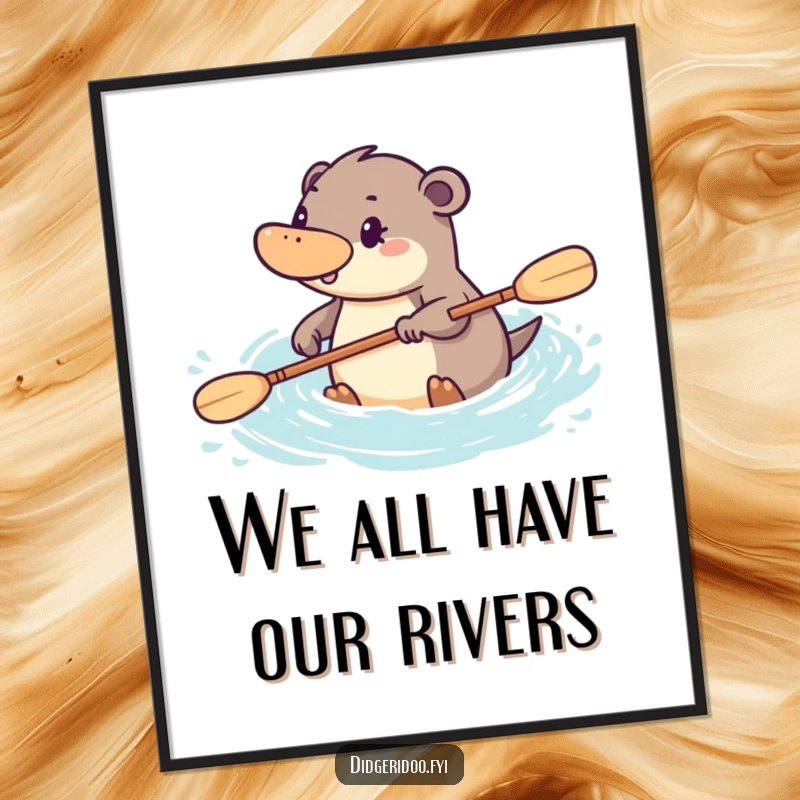 Funny Free Printable Wall Art: a determined platypus paddling energetically through stylized water, bringing dynamic energy.