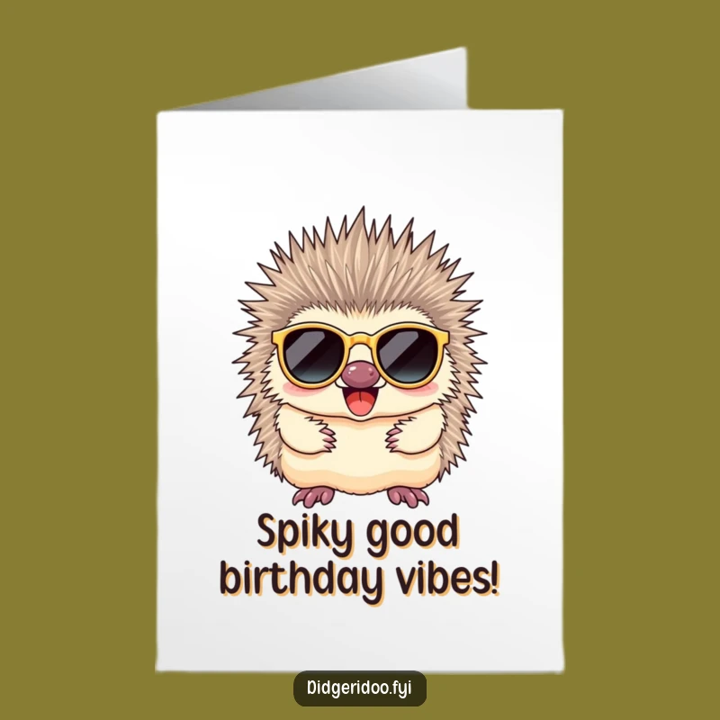 Free Printable Birthday Card: Cool Echidna with Sunglasses, Funny Downloadable Gift