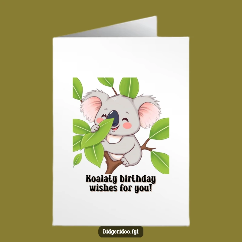 Free Printable Birthday Card: Koala Eucalyptus Leaf Funny Downloadable Gift