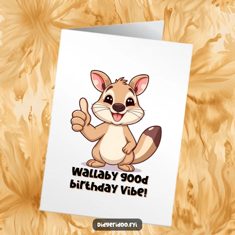 Funny Free Printable Birthday Card: A happy wallaby with a giant smile gives a thumbs up, celebrating.