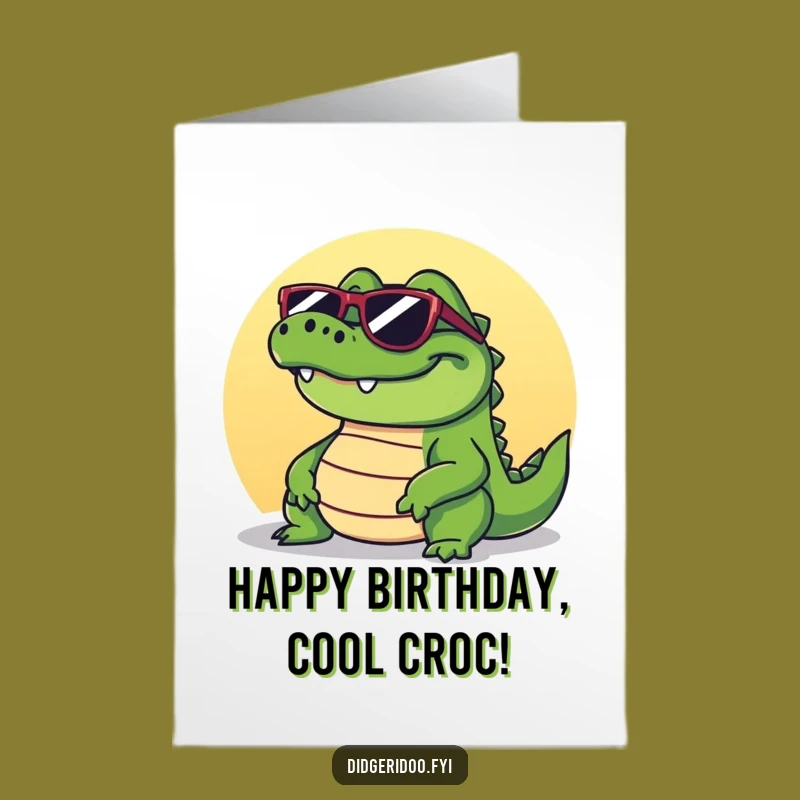 Free Printable Crocodile Birthday Card: Cool Sun-Basking Design for Fun