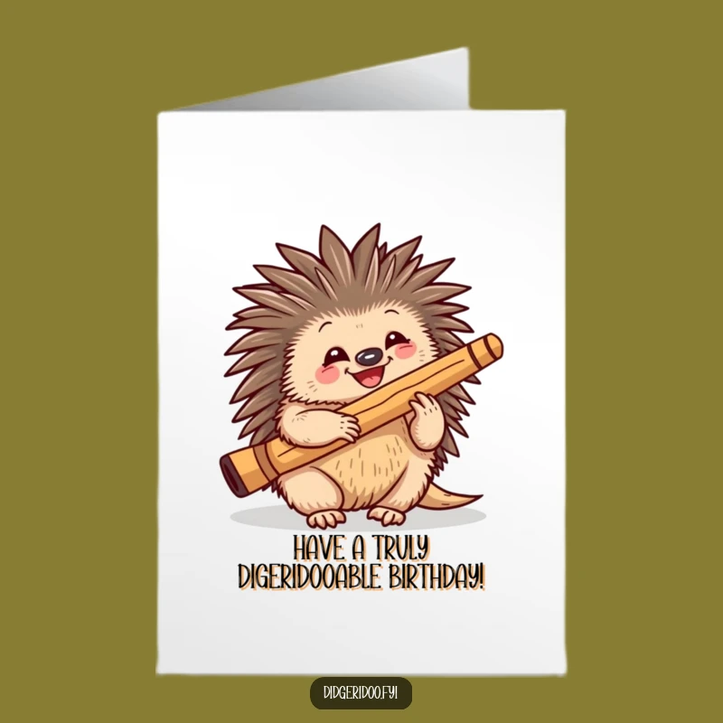 Free Printable Birthday Card: Echidna Didgeridoo Player Funny Gift
