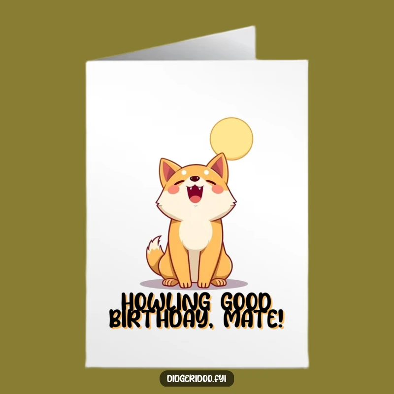 Free Printable Birthday Card: Funny Dingo Howling at Moon, Downloadable Gift